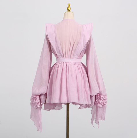 Ruffled Lantern Sleeve Dress - view 4