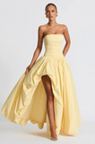 Strapless Ruched High-Slit Evening Gown