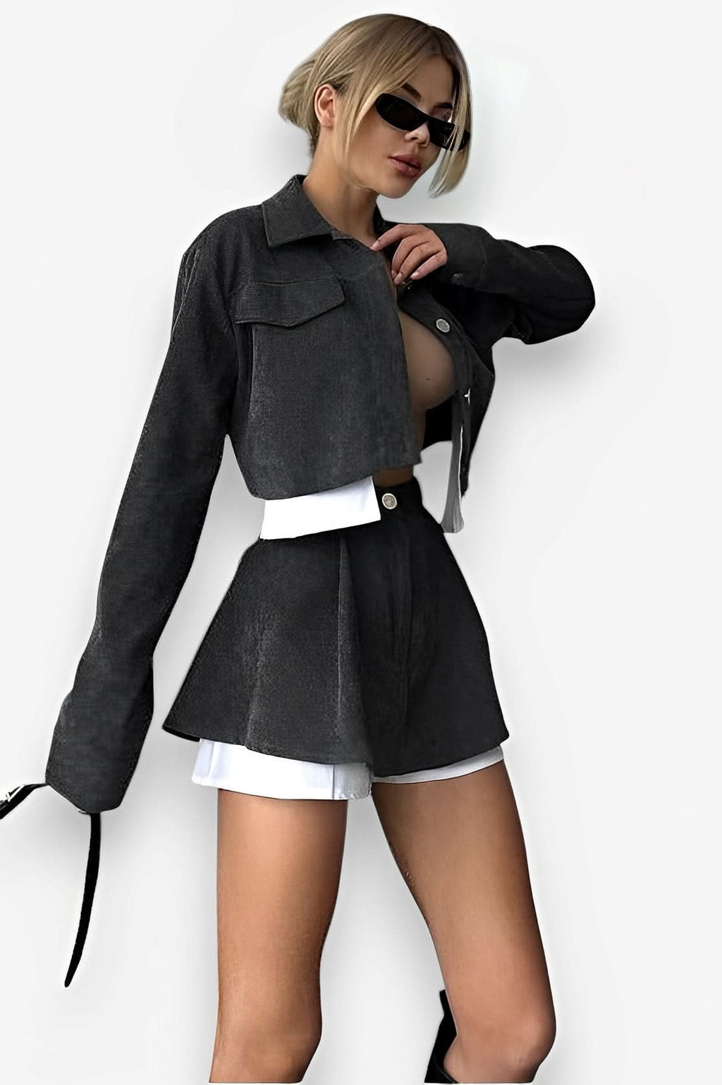 Long-sleeved Button-down Two-piece Suit - Two-Piece Sets from The Woman Concept
