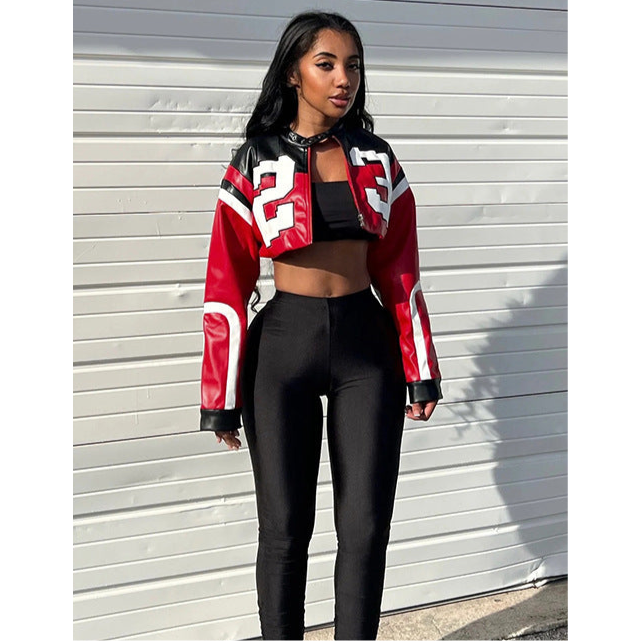 Slim Fit Imitation Motorcycle Leather Jacket - view 10