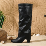 Fold-Over Faux Leather Knee-High Boots in black - view 5