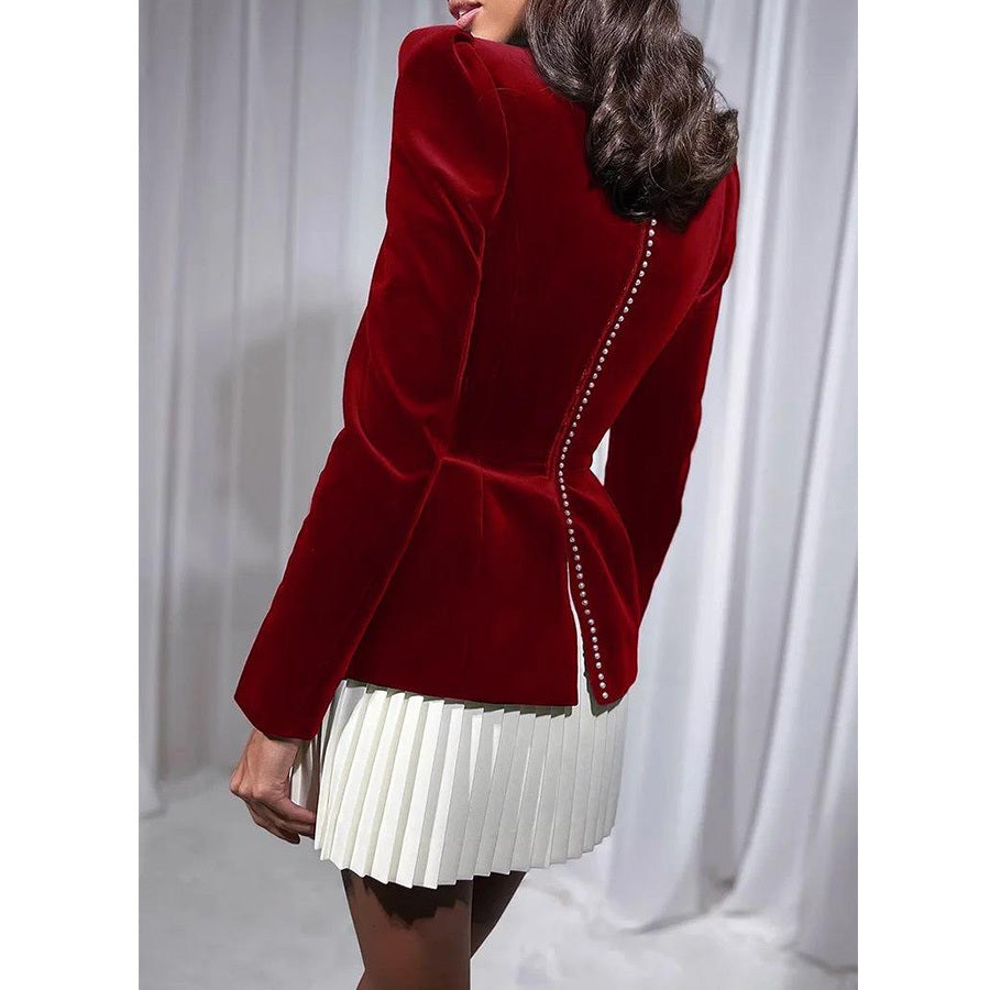 Velvet Square Neck Pleated Hem Mini Dress in burgundy - view 4