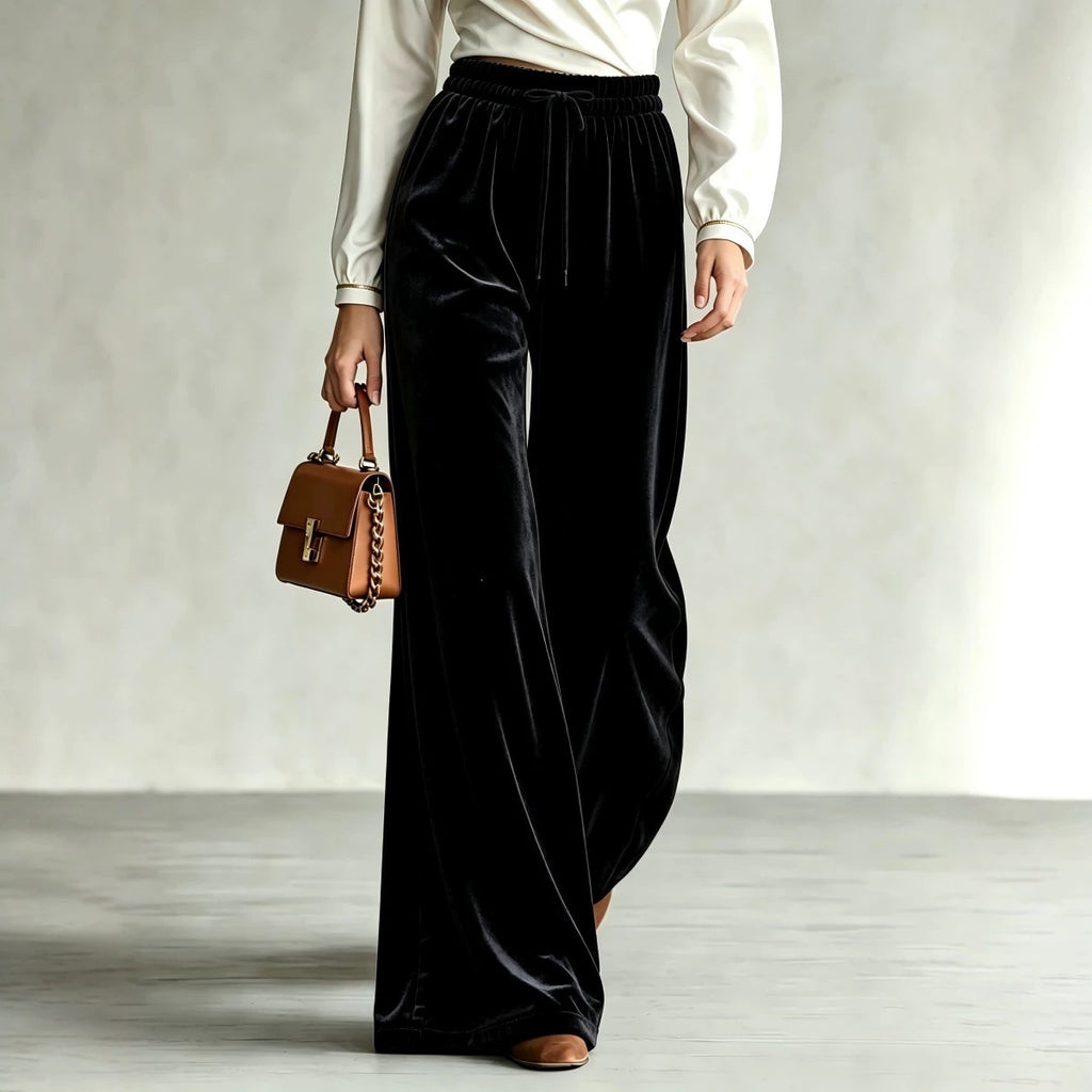 Velvet Straight Wide-Leg Trousers in black - view 5