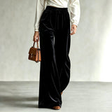 Velvet Straight Wide-Leg Trousers in black - view 5