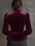 Burgundy Velvet Ruffle Bow-Neck Blouse in burgundy - view 3