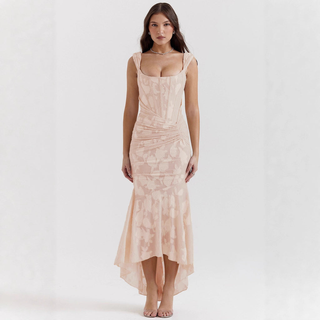 Strapless Lace Mermaid Maxi Dress in black