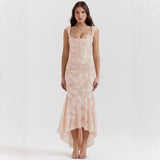 Strapless Lace Mermaid Maxi Dress in black