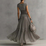 Ribbed Crop Top and Tiered Chiffon Maxi Skirt Set in grey - view 3
