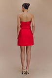 Red Satin Strapless Bow Mini Dress in red - view 2