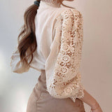 Vintage Crochet Lace High-Neck Blouse in cream - view 4