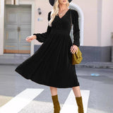 Velvet Surplice Lantern Sleeve Flowy Midi Dress in black - view 5