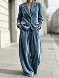 Velvet Blazer and Wide-Leg Trouser Suit in dusty blue