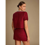 Tweed Cropped Jacket and Shorts Set in burgundy - view 6