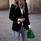 Velvet Single-Breasted Fitted Blazer in black - view 4