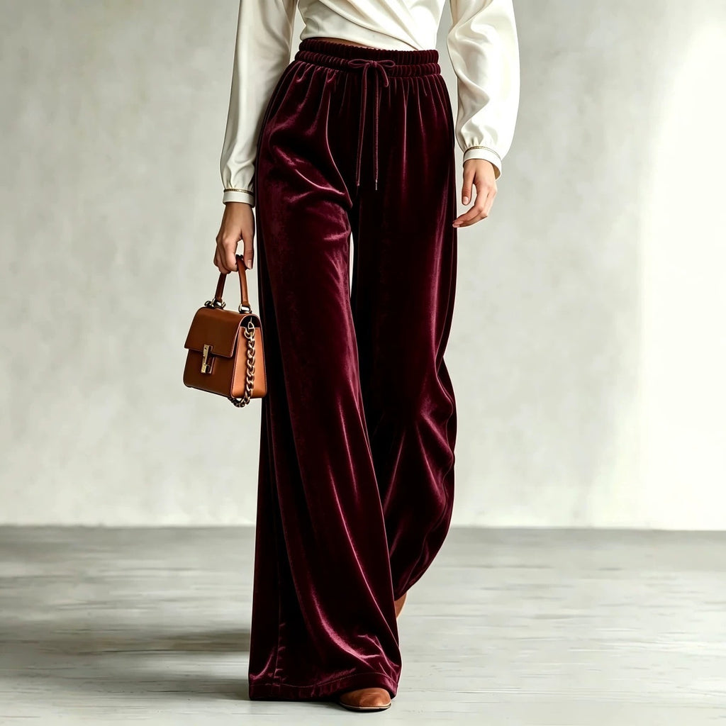 Velvet Straight Wide-Leg Trousers in black - view 2