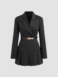 Black Pinstripe Belted Blazer Dress in black - view 5