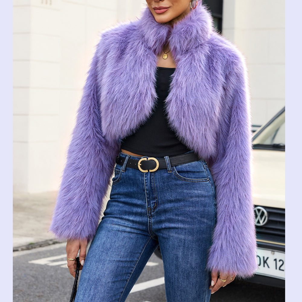Cropped Faux Fur Bolero Jacket in lilac - view 6