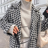 Houndstooth Belted Longline Wrap Coat in black and white houndstooth - view 3