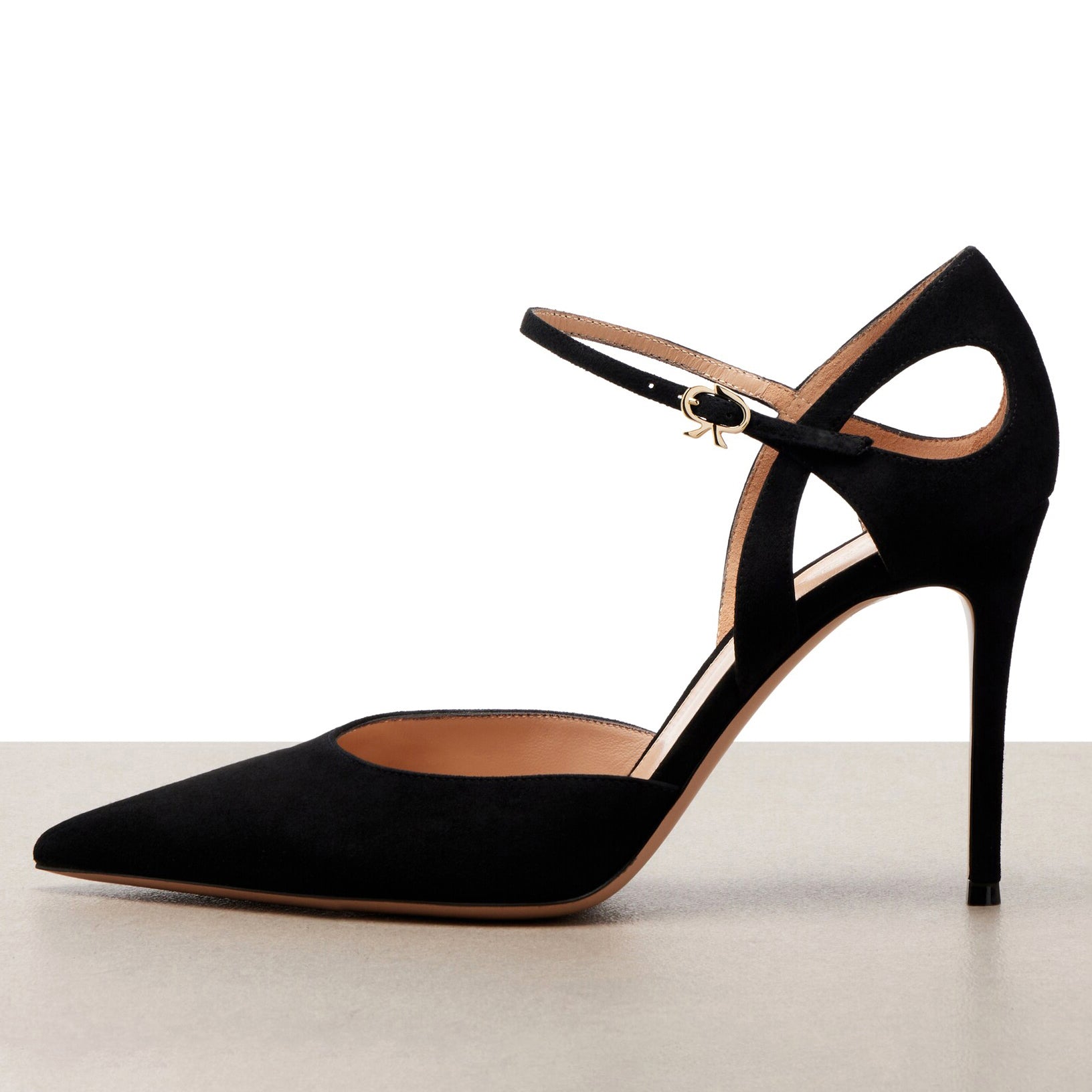 Black Suede Cutout Ankle-Strap Pumps in black