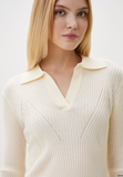Cream Ribbed Knit Polo and Midi Skirt Set in cream - view 5