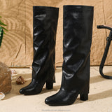 Fold-Over Faux Leather Knee-High Boots in black - view 4