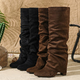 Faux Suede Slouchy Knee-High Boots in brown