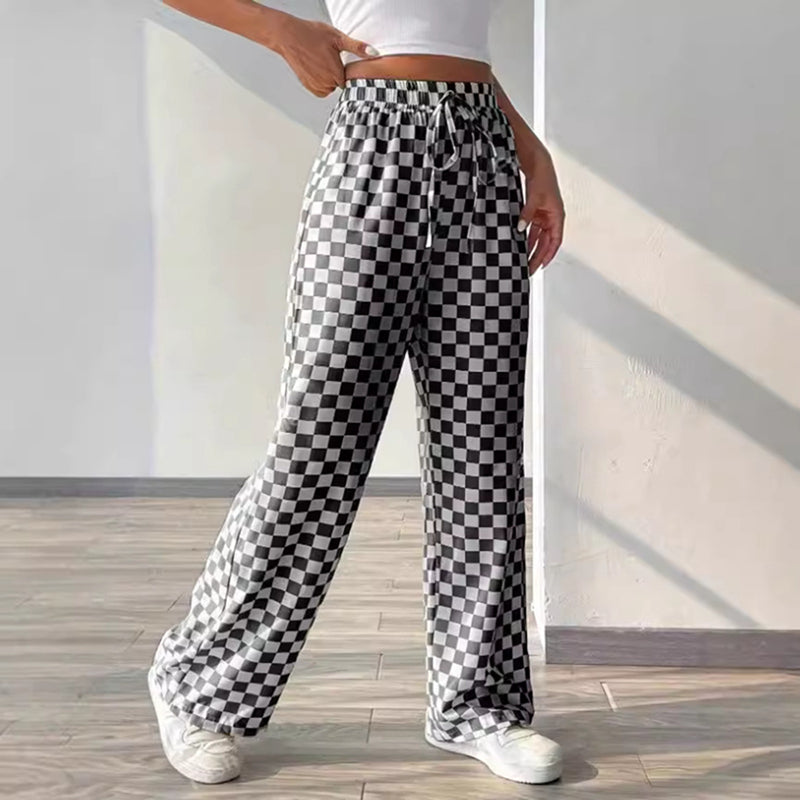 Checked High Waist Wide Leg Pants in black - view 2