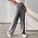 Checked High Waist Wide Leg Pants in black - view 2