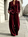 Velvet Blazer and Wide-Leg Trouser Suit in burgundy - view 4