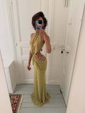 Olive Halter Cutout Draped Maxi Dress in olive - view 4