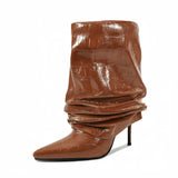 Croc-Embossed Slouch Stiletto Ankle Boots in brown - view 3