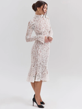 Ivory Lace High-Neck Long Sleeve Midi Dress in ivory - view 4