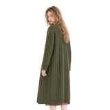 Long Cable Knit Open-Front Cardigan in olive - view 3