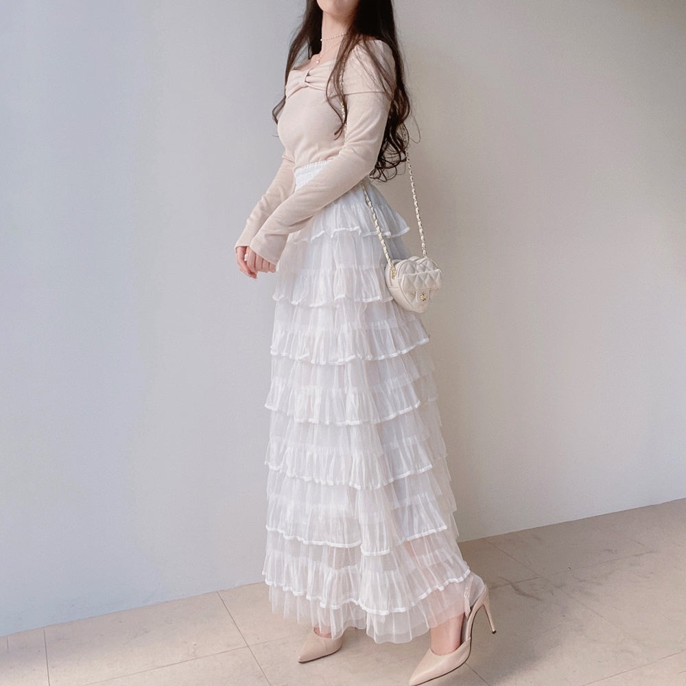 White Tiered Ruffle Maxi Skirt in white - view 3