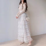 White Tiered Ruffle Maxi Skirt in white - view 3