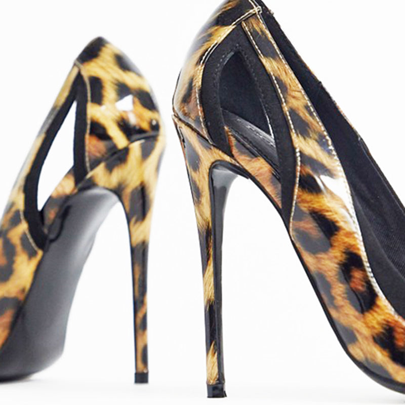 Leopard Patent Cutout Stiletto Pumps in leopard - view 3