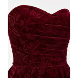 Burgundy Velvet Strapless Pleated Midi Dress in burgundy - view 2