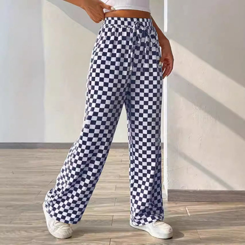 Checked High Waist Wide Leg Pants in navy - view 5