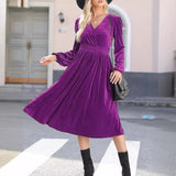 Velvet Surplice Lantern Sleeve Flowy Midi Dress in purple - view 4