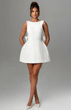 Pearl-Trim Bow Back Mini Dress in white - view 2
