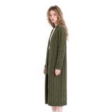 Long Cable Knit Open-Front Cardigan in olive - view 2