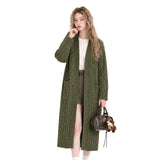Long Cable Knit Open-Front Cardigan in olive