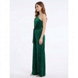 Emerald Velvet One-Shoulder Belted Wide-Leg Jumpsuit in emerald - view 2