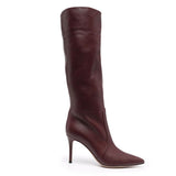Burgundy Leather-Look Pointed Knee-High Boots in burgundy - view 2