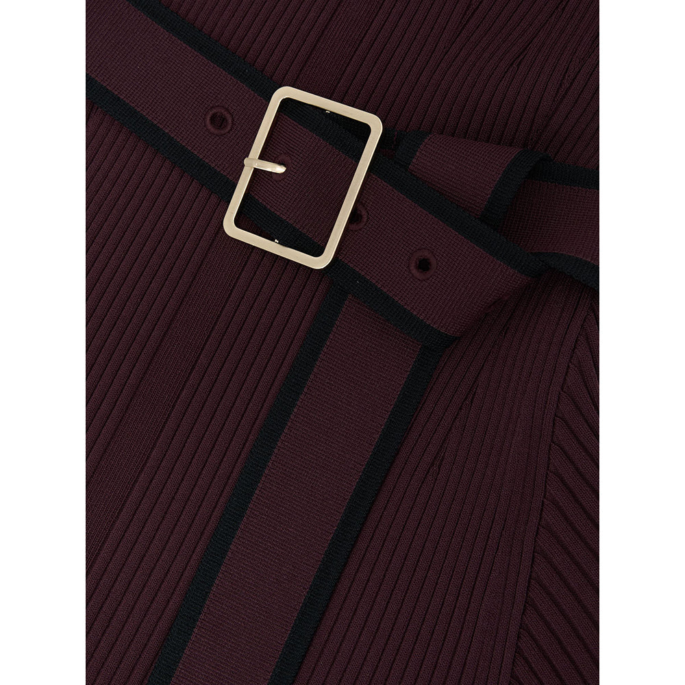 Color Block Ribbed Funnel Neck Midi Sweater Dress in burgundy - view 3