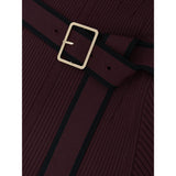 Color Block Ribbed Funnel Neck Midi Sweater Dress in burgundy - view 3