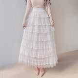 White Tiered Ruffle Maxi Skirt in white - view 4