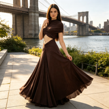 Chocolate Cutout High-Neck Maxi Dress in chocolate - view 4