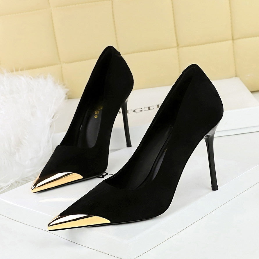 Suede Gold-Toe Stiletto Pumps in black - view 3