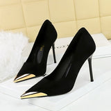 Suede Gold-Toe Stiletto Pumps in black - view 3